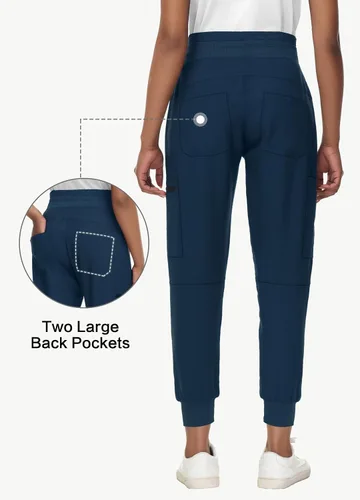 Miniatura 3 de Pantalones médicos para mujer con 8 bolsillos, de punto acanalado, cintura media, ajuste delgado, estilo deportivo