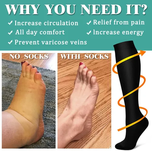 Miniatura 2 de Paquete de 3 pares de calcetines de compresión médica para mejorar la circulación de mujeres y hombres, para correr, hacer deporte y amamantar