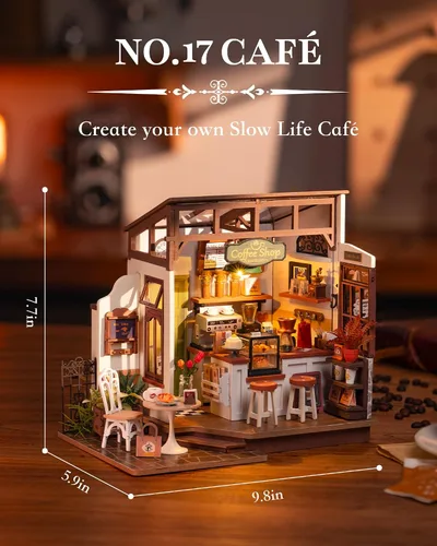 Miniatura 6 de Rolife - Kit de casa de muñecas en miniatura, cafetería, kits de casa de muñecas en miniatura para adultos, modelo de casa de madera con luces LED