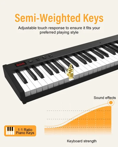 Miniatura 2 de KONIX Piano de Teclado de 88 Teclas Semi Pesado, Piano Digital de Tamaño Completo con Soporte Doble X, Piano de Teclado Portátil para Principiantes