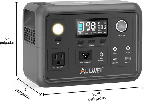 Miniatura 9 de ALLWEI Estación de Energía Portátil 300W, Generador Solar de 280Wh con Toma de CA de Onda Senoidal Pura de 110V, Generador de Batería de Litio