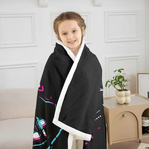 Miniatura 3 de Erosebridal Manta de cama para niños con estampado de consola de videojuegos moderna, manta de felpa suave con botones de acción rosa y azul, manta