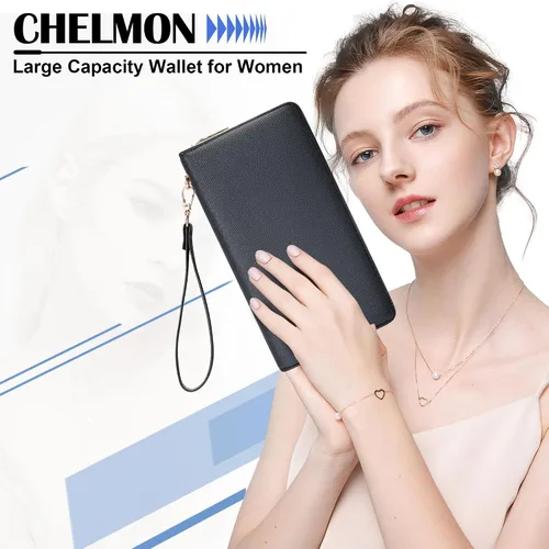 Miniatura 80 de Chelmon - Monedero para mujer de cuero genuino con bloqueo de señal RFID, para tarjetas de crédito