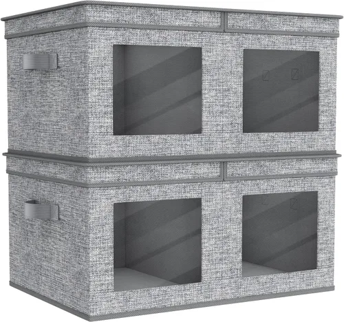 Miniatura 20 de Univivi Cajas de almacenamiento plegables de tela con tapas para ropa, [paquete de 3] cajas organizadoras de armario con asas para el hogar, Beige