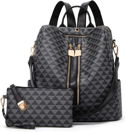 Miniatura 2 de Makes Bolso tipo mochila para mujer, de piel sintética, con diseño convertible, 2 piezas