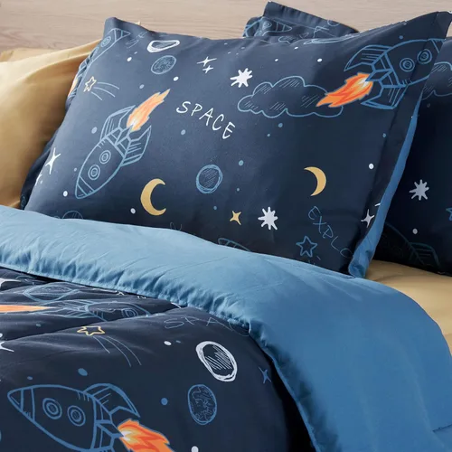 Miniatura 2 de SLEEP ZONE Juego de edredón de 2 piezas para niños y niñas, resistente a la decoloración, lavable a máquina, cohete espacial
