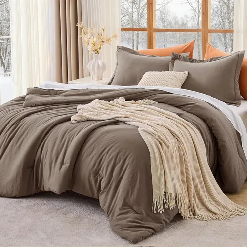 Miniatura 32 de MUXHOMO Juego de edredón beige tamaño individual/individual XL, ropa de cama alternativa ultrasuave para todas las estaciones. El juego de cama