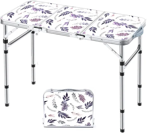 Miniatura 8 de Mesa de camping plegable Yriuat 2 pies mesa de picnic portátil de altura ajustable mesa pequeña de aluminio plegable ligera con asa de transporte