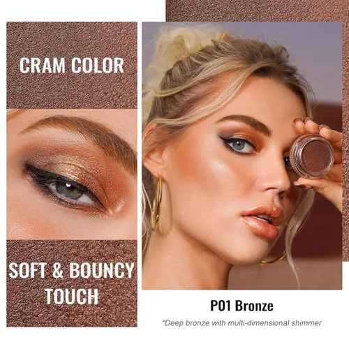 Miniatura 56 de Oulac Sombra de ojos en crema con brillo también para iluminador Sombra de ojos mezclable Resistente al agua y de larga duración con fórmula Pureza
