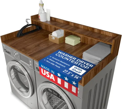 Miniatura 13 de OfficeSimpli Mesa para Lavadora y Secadora, Fabricado en EE.UU., Almohadillas Antideslizantes, Toallero de Madera para Lavandería, Cubierta