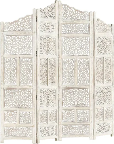 Miniatura 6 de Divisor de habitación de 4 paneles tallado a mano de madera de mango macizo, pantalla de privacidad de estilo clásico, pantalla de partición