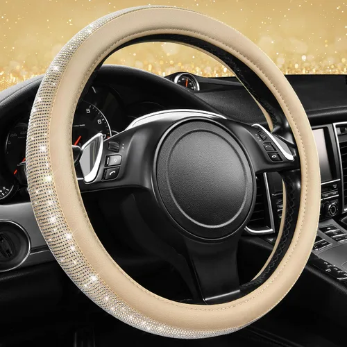 Miniatura 11 de CAR PASS - Funda de volante con diamantes brillantes de imitación y patrón de leopardo, con cristales de imitación brillantes para mujer