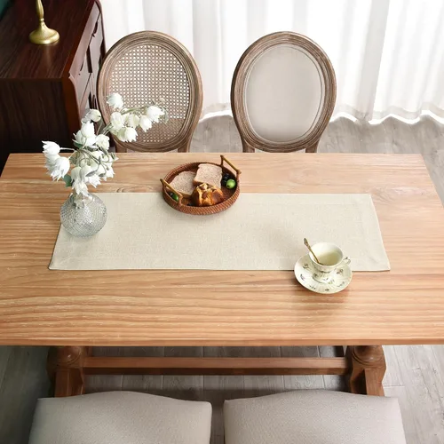 Miniatura 4 de NEWISHER Camino de mesa rústico de granja, color beige sólido, camino de mesa rectangular de lino sintético para uso diario, cocina, comedor, mesa