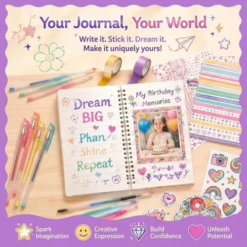 Miniatura 7 de OIHEW Kit de diario de bricolaje de más de 100 piezas para niñas adolescentes, suministros de álbumes de recortes y juego de papelería estética