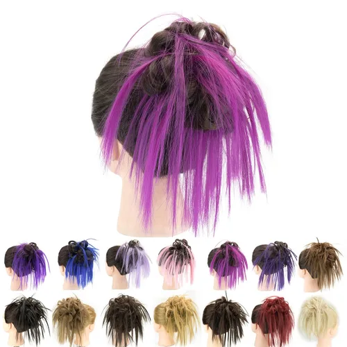 Miniatura 15 de IMISSU 2 piezas de moño de cabello desordenado, extensión de coleteros falsos, ondulados, rizados, para mujeres y niñas (2 unidades rubio ceniza)