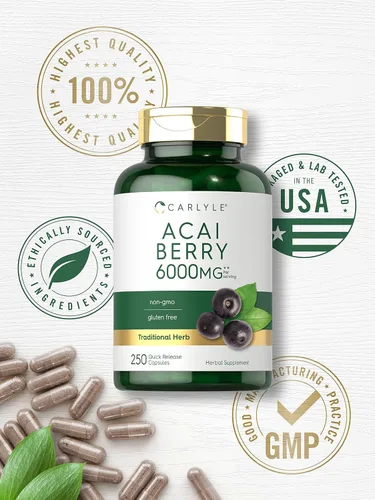 Miniatura 4 de Carlyle Suplemento de bayas de acai 250 cápsulas Extracto de hierbas tradicional Sin OMG y sin gluten
