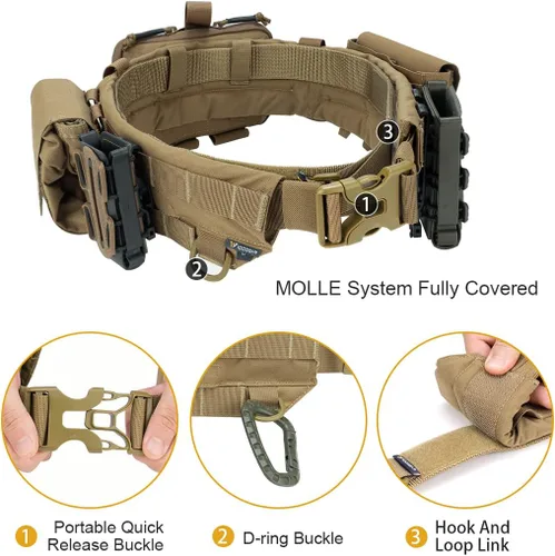 Miniatura 3 de IDOGEAR Cinturón táctico MOLLE cinturón militar modular Rigger's Belt Cinturón de combate ajustable con cinturón interior y cinturón exterior Set