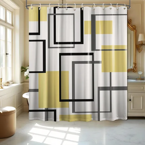 Miniatura 32 de Cortina de Ducha en Blanco y Negro Geométrica Cortinas de Ducha para Decoración de Baños de Hombres Juego de Cortina de Baño en Negro Blanco y Gris