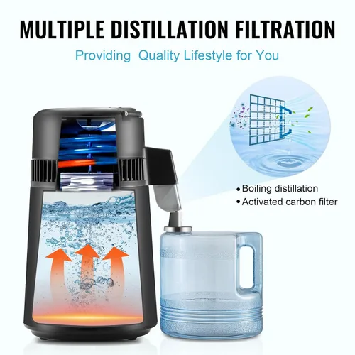 Miniatura 4 de VEVOR Destilador de agua, destilación de agua pura de 4 l/1.05 galones para encimera del hogar, máquina de agua destilada de 750 W, destilador