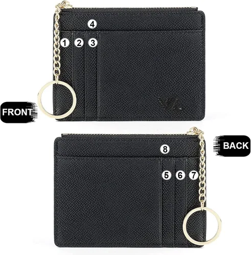 Miniatura 2 de Tarjetero delgado con bloqueo RFID, billetera de bolsillo pequeño, con cremallera Keychian para monedero, monedero y tarjetero para mujeres y hombres