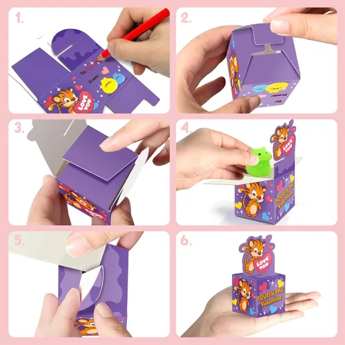 Miniatura 4 de SURCVIO Paquete de 28 regalos para el día de San Valentín para niños, juego de recuerdos de fiesta Mochi Squishies con cajas de tarjetas