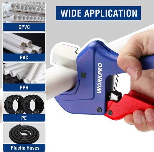 Miniatura 6 de WORKPRO Cortador de tubos de PVC con trinquete, hasta 1-5/8 pulgadas, cortador de tubos y tubos de plástico para mangueras de PEX, PVC, PPR