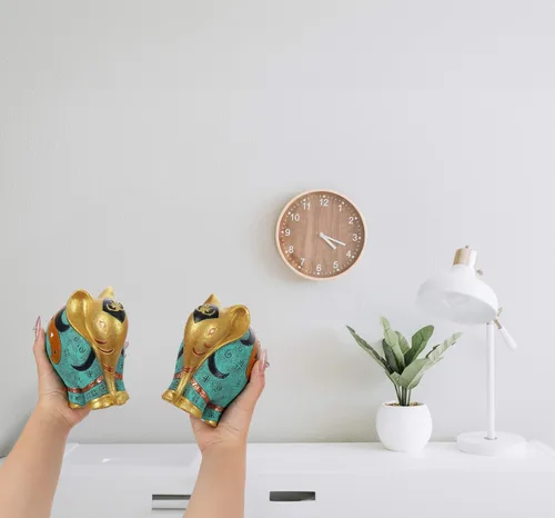 Miniatura 7 de Estatua de elefante hecha a mano de resina – Escultura de decoración del hogar de 5.5 pulgadas de alto para estantería, oficina, escritorio, regalo