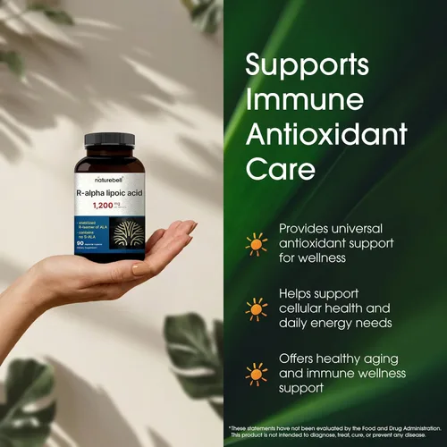 Miniatura 4 de NatureBell Ácido R-Alfa Lipoico, 1,200mg, 90 Cápsulas Vegetarianas Solo R-ALA Puro Estabilizado Alta Absorción y Soporte Antioxidante Sin