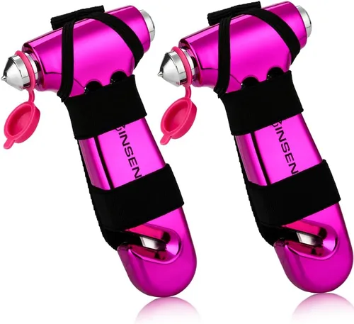 Miniatura 14 de SINSEN Martillo de seguridad para automóvil, rompe ventanas y cortador de cinturón de seguridad para mujeres, kit de emergencia en carretera, rosado