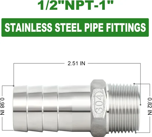 Miniatura 2 de TAISHER 5 PIEZAS Accesorios de Púa para Manguera de Acero Inoxidable 304, Accesorios de Cerveza Casera Púa de 1" x 1/2" MNPT con 5 PIEZAS
