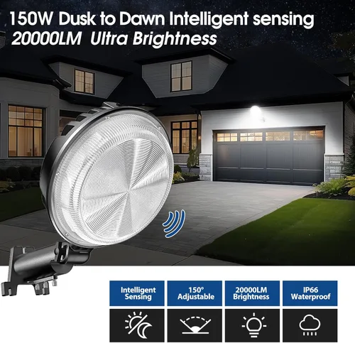 Miniatura 3 de Luz LED de granero, 150 W, 20000 lúmenes, iluminación exterior del atardecer al amanecer con fotocélula de ángulo ajustable, luz diurna de 6500 K