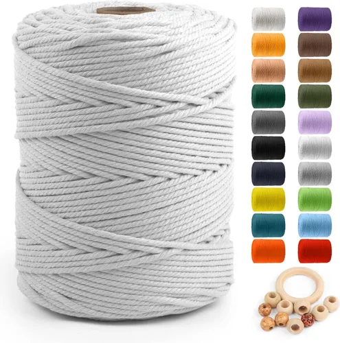 Miniatura 59 de Cuerda de algodón para macramé de 5 mm x 109 yardas, ZUEXT 100% natural hecha a mano, cuerda de algodón trenzada de 4 hebras para colgar plantas