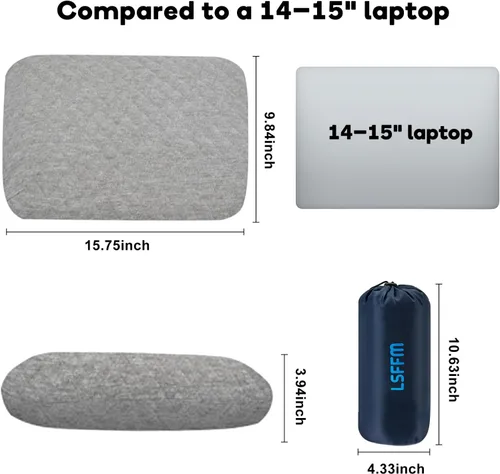 Miniatura 3 de Almohada de viaje de espuma viscoelástica de 9.8 x 15.7 pulgadas, almohada compacta de campamento, estable y de apoyo, funda lavable de doble capa