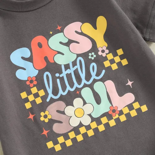 Miniatura 4 de Mameluco de manga corta para bebé recién nacido, niña y niño, con estampado de letras