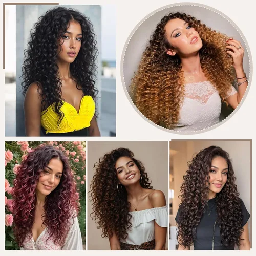 Miniatura 7 de Extensión de cabello humano con clip de onda profunda de 24 pulgadas, postizo de doble trama, sintético para mujeres, extensiones de cabello grueso