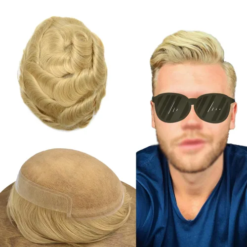 Miniatura 50 de Tupé para hombre, cabello humano real, suave encaje suizo frontal, tupé para hombres, sistema de cabello, extensiones capilar para hombre