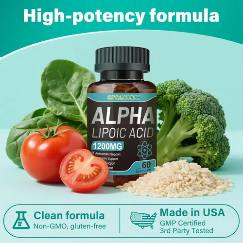 Miniatura 4 de Ácido alfa lipoico 1000 mg Suplemento de apoyo nervioso 6 en 1 con benfotiamina, B1, B12, semilla de uva y ubiquinol sin OMG, 60 cápsulas