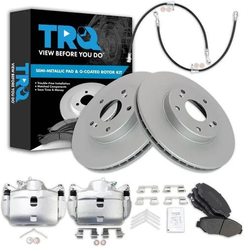 Miniatura 21 de TRQ Kit de pastillas de freno delantero y rotor, pinza de freno, manguera de freno, rotor de freno, semimetálico, revestimiento G, compatible