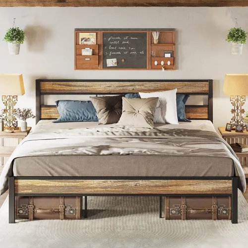 Miniatura 13 de LIKIMIO Base de cama California King con cabecero, fácil montaje, sin ruido, no necesita somier, marcos de soporte de metal resistentes y pesados