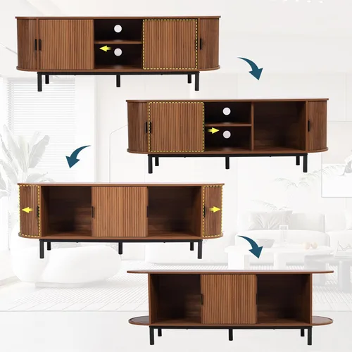 Miniatura 3 de FurSch Soporte de TV con puerta de tambor de 62 pulgadas, mueble de TV moderno de madera de mediados de siglo para TV de hasta 75 pulgadas, soporte