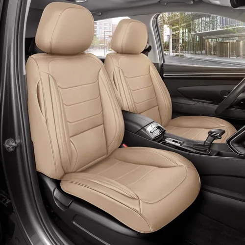 Miniatura 42 de MotorBox Haven Series - Fundas de asiento de piel de napa, para automóviles, edición Lux, fundas de asiento delantero con costuras de diamante