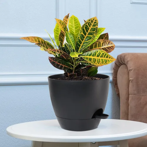 Miniatura 6 de UOUZ Macetas grandes de riego automático, macetas de plástico 12/10/9 con agujeros de alto drenaje y depósito profundo para plantas y flores de Negro