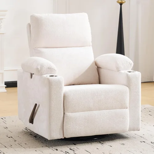 Miniatura 25 de Silla Reclinable Eléctrica de Gran Tamaño Giratoria Deslizante con Masaje y Calor, Sillón Reclinable Giratorio Mecedor con Reposabrazos Ajustables
