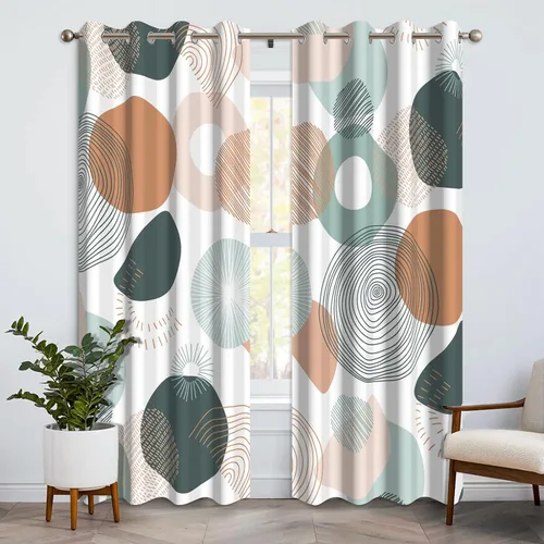 Miniatura 22 de Cortinas opacas florales bohemias azules para dormitorio, cortinas opacas botánicas de mediados de siglo de 63 pulgadas de largo, 2 paneles