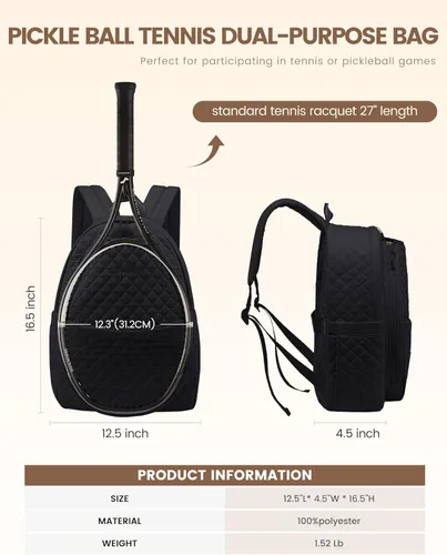 Miniatura 3 de Sucipi Bolsas de tenis para mujeres, Mochila bolsa acolchada para raqueta de tenis para raqueta de tenis, palas de pickleball, bádminton Negro