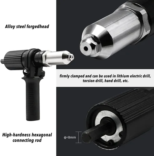 Miniatura 4 de Kit adaptador de pistola remachadora inalámbrica con 4 pernos de boquilla a juego diferentes, llave para taladro inalámbrico, accesorios de trabajo