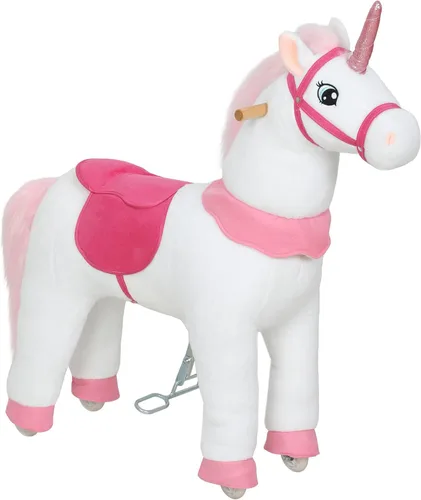 Miniatura 12 de Qaba Caballo de montar para niños de 4 a 7 años, unicornio de felpa de 37.8 pulgadas de altura, animal caballo que camina con ruedas rodantes