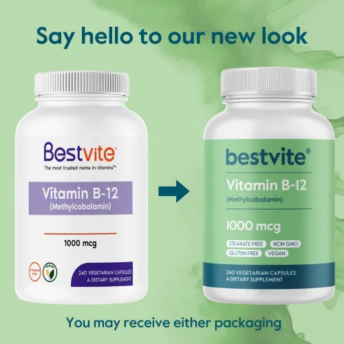 Miniatura 7 de BESTVITE Vitamina B12 (metilcobalamina) 1000mcg (240 cápsulas vegetarianas) (metilo B12) - Sin estearatos - Vegano - Sin OMG - Sin gluten