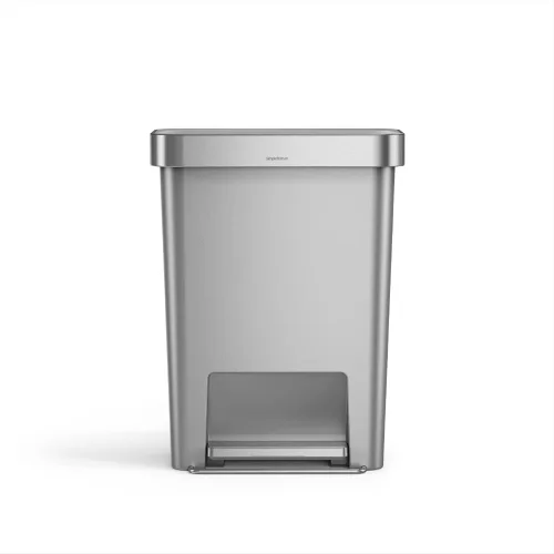 Simplehuman Bote de basura con pedal híbrido, de 45 litros / 12 galones, rectangular para cocina, con base ancha y estable con pedal de acero