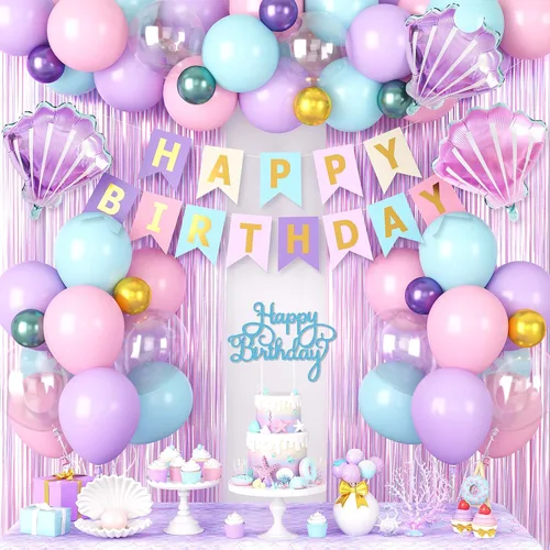 Miniatura 8 de Decoraciones de cumpleaños azul marino y negro para hombres, globo de confeti negro y azul con pancarta de "Happy Birthday", cortinas con flecos